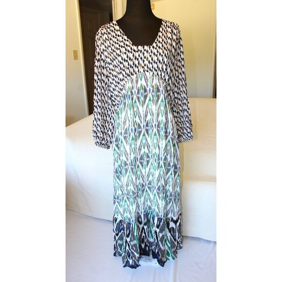Chicos 40th Anniversary Ikat Clip Dot Maxi Dress Size 14 US Golden details - Picture 9 of 11